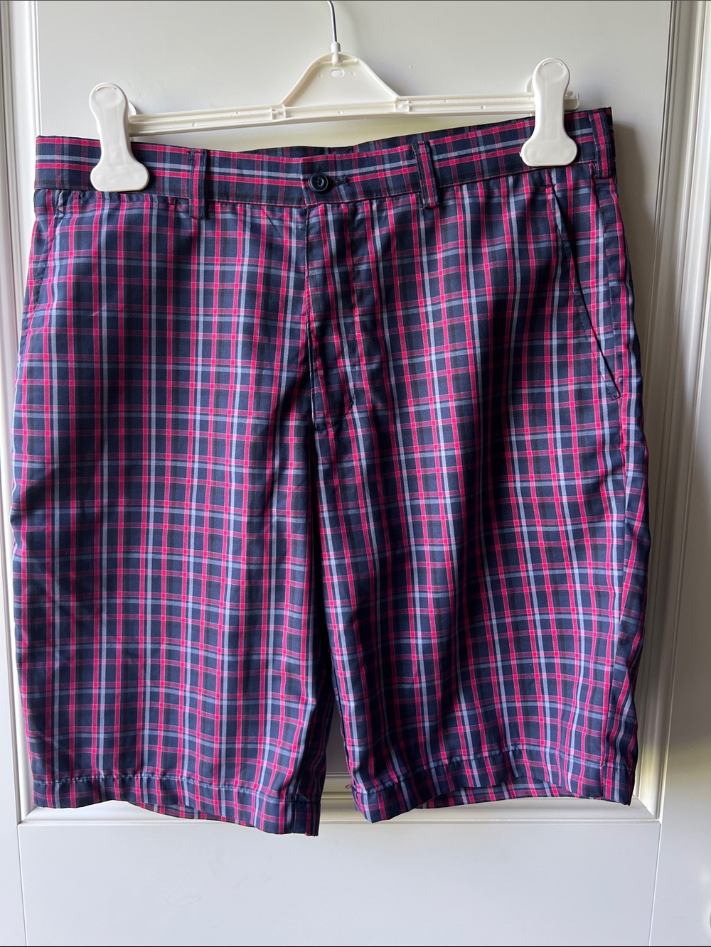 Classic Plaid Men’s Shorts - Navy & fuchsia